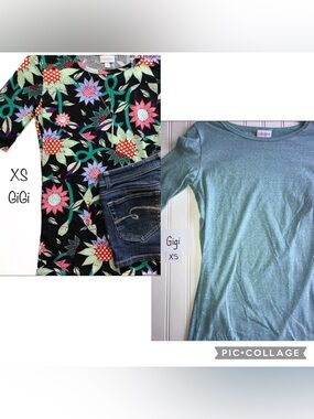 XS LuLaRoe Gigi Tops 2 BRAND New with tags flowers teal - (G10) Lot Set